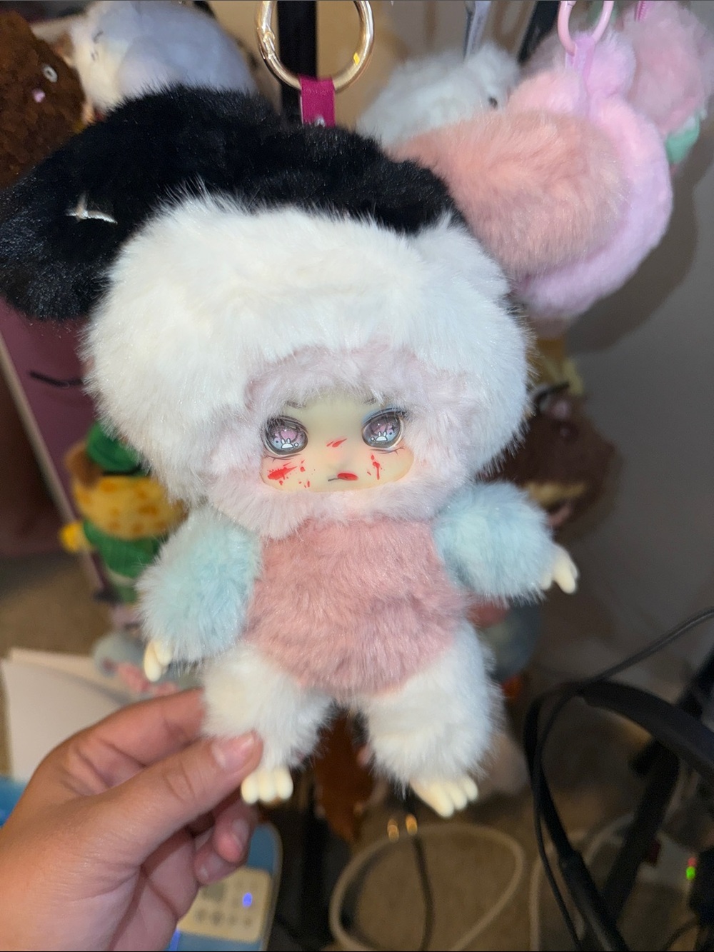 Plush Bunny Doll Keychain - Pastel Pink, White & Blue